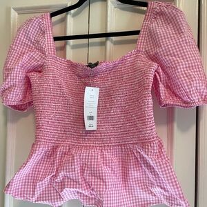 Pink Gingham Smocked peplum Top